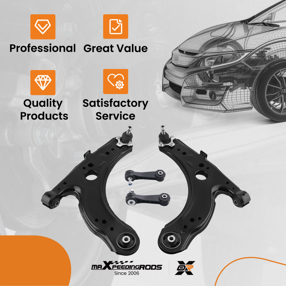 4PCS FRONT LOWER WISHBONES CONTROL ARMS compatible for VW GOLF BORA NEW BEETLE 1J0407151C