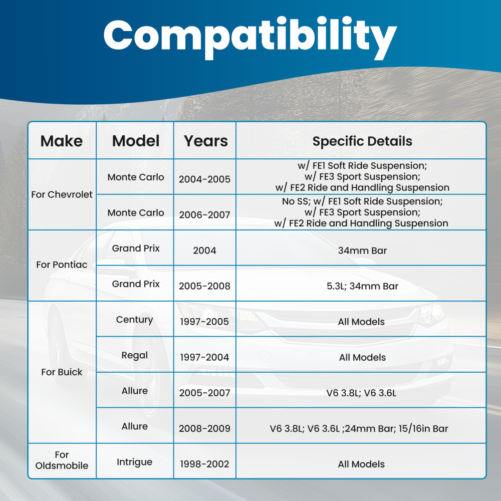 6x Front Lower Control Arm Sway Bar Outer Tie Rod compatible for Chevrolet Impala 2000-2013