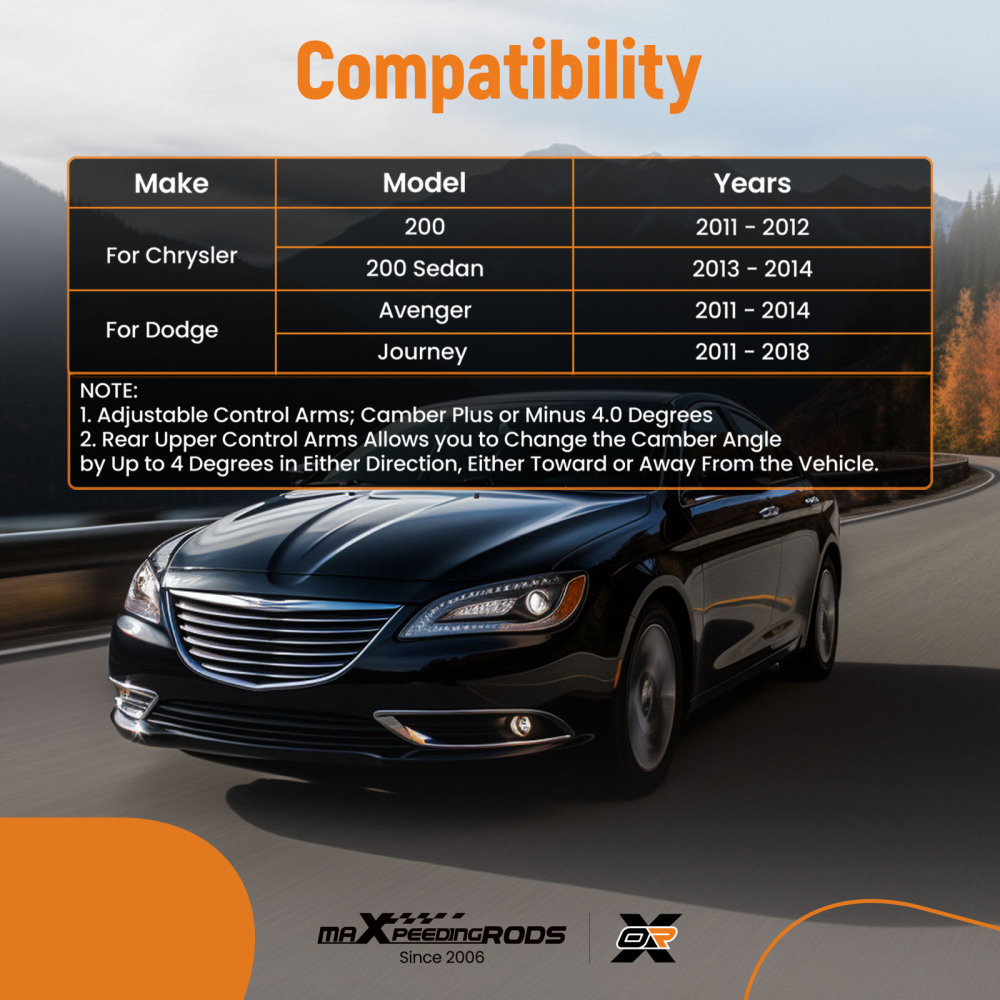 Rear Upper Adjustable + Lower Forward Control Arms compatible for Chrysler 200 2011-2014