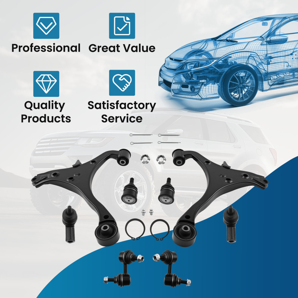 8x Front Lower Control Arms Sway Bar Tie Rods Kit for 2001 2002-2005 compatible for Honda Civic