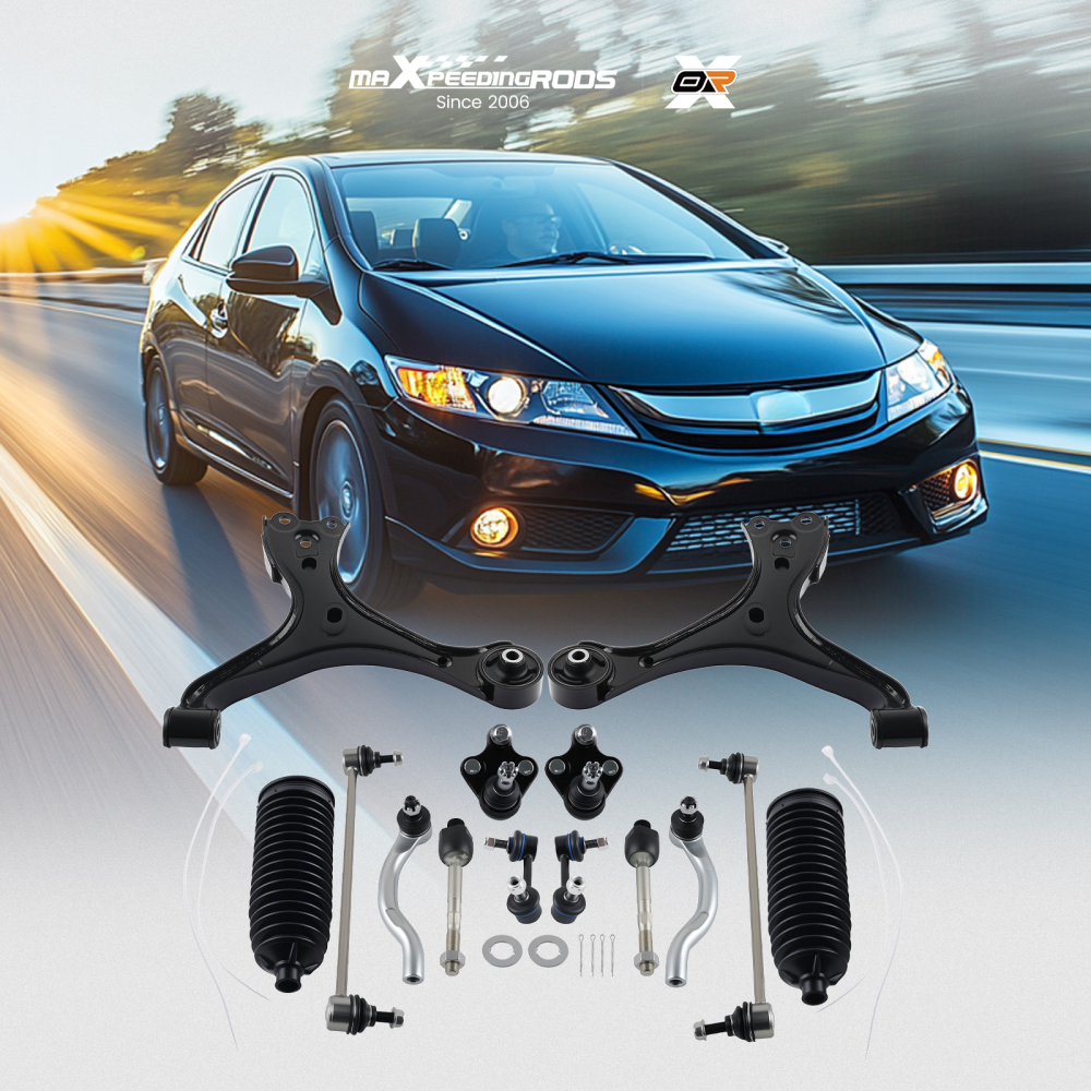Lower Control Arms W/ Ball Joint Sway Bar Links Tie Rods Set for 2013-2015 Civic
