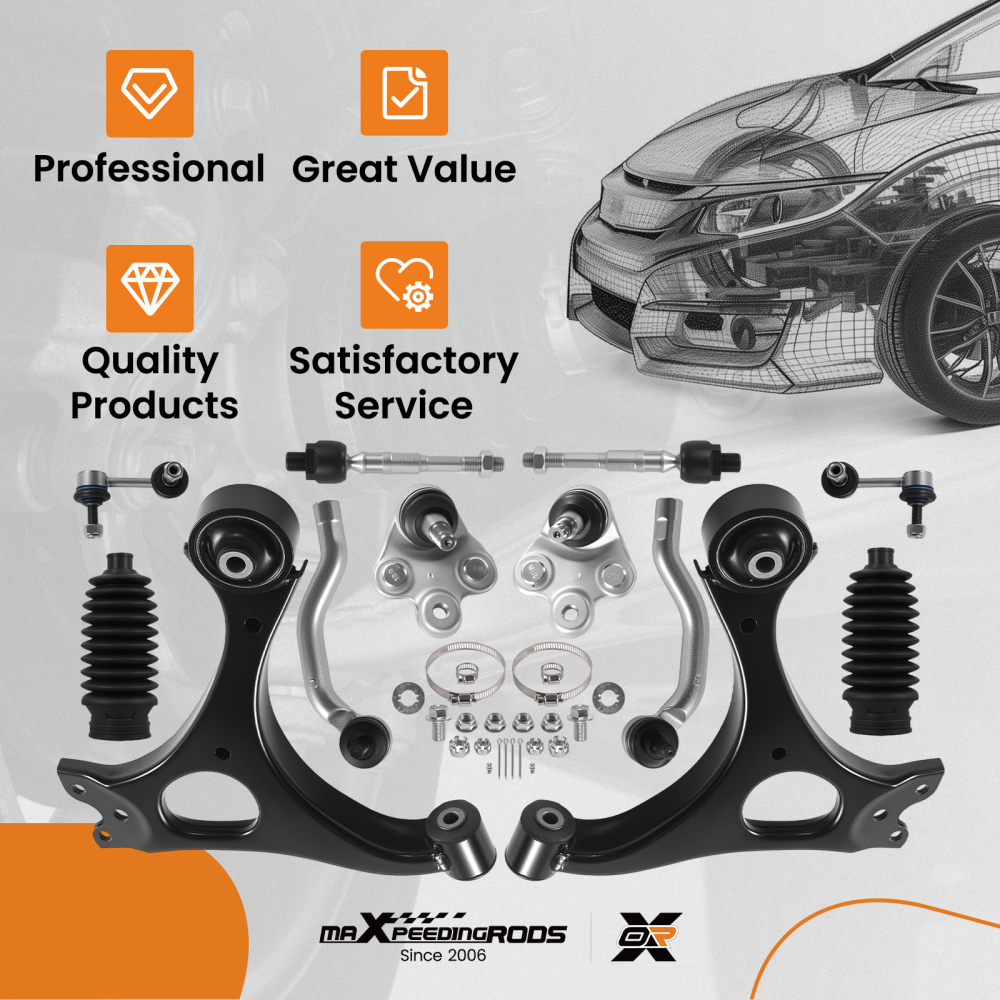 Front Lower Control Arm w/ Ball Joint Tie Rods Kit for 2006 - 2011 compatible for Honda Civic