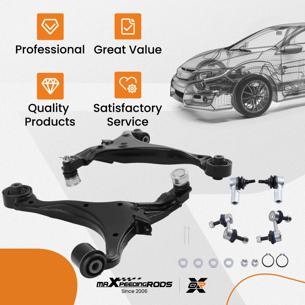 Front Lower Control Arms Tie Rods for 2002 2003 2004 2005 2006 compatible for Honda CR-V 2.4L