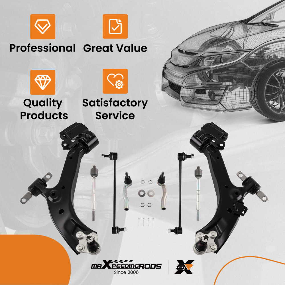 8x Front Lower Control Arms Sway Bar Tie Rod Ends Kit for 2015 - 2016 compatible for Honda CR-V