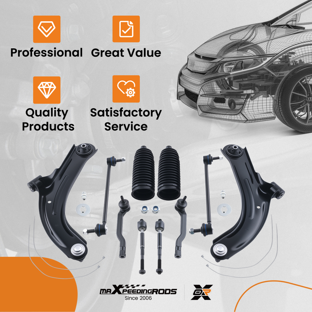 10pc Front Lower Control Arm Ball Joint Tie Rod Sway Link compatible for Nissan Cube Versa