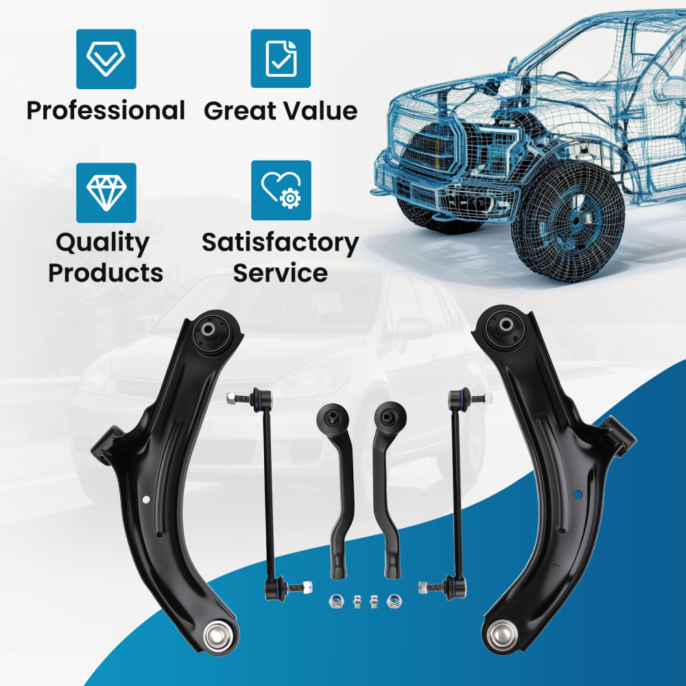 Front Suspension Kit Control Arms Ball Joint Tie Rod compatible for Nissan Versa Cube 07-14