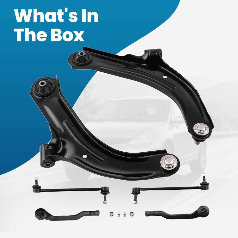 Front Suspension Kit Control Arms Ball Joint Tie Rod compatible for Nissan Versa Cube 07-14