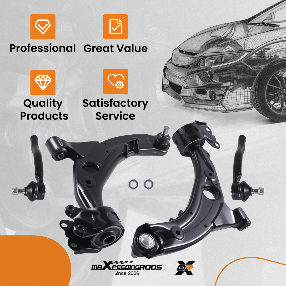 Front Lower Control Arm +Ball Joint Tie Rod End compatible for Mazda CX-7 2007-2012 K620896