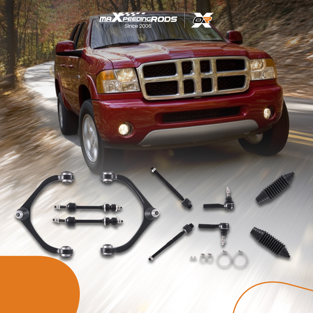 10pc Front Upper Control Arms Sway Bars Tie Rods for 2005-10 compatible for Dodge Dakota Raider