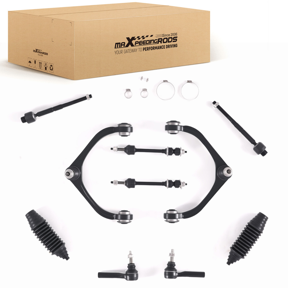 10pc Front Upper Control Arms Sway Bars Tie Rods for 2005-10 compatible for Dodge Dakota Raider