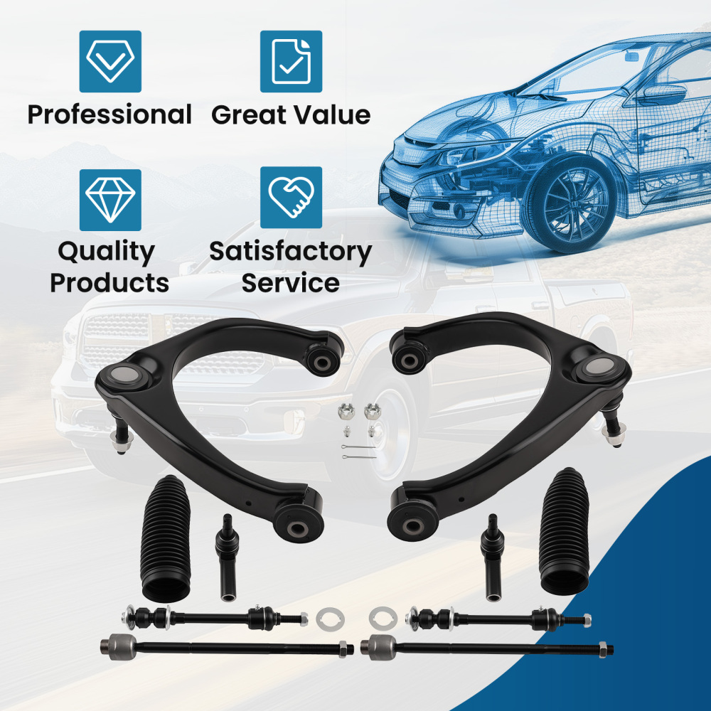 5-Lug Front upper Control Arm w/Ball Join Sway Bar Tierods compatible for RAM 1500 2009-12