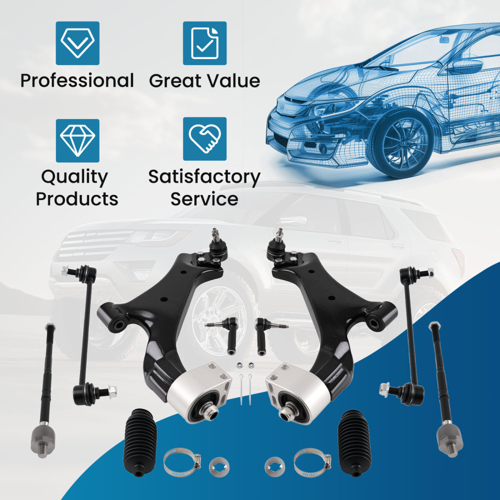 10x Front Lower Control Arms Sway Bar Tie Rods compatible for Chevy Equinox 2010-2017 2.4L