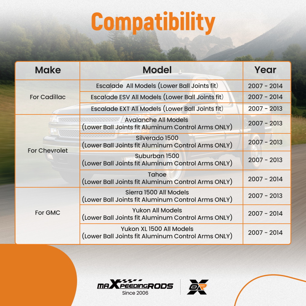 6x Front Upper Control Arms Ball Joints compatible for Chevy Silverado 1500 2007-2012 2013