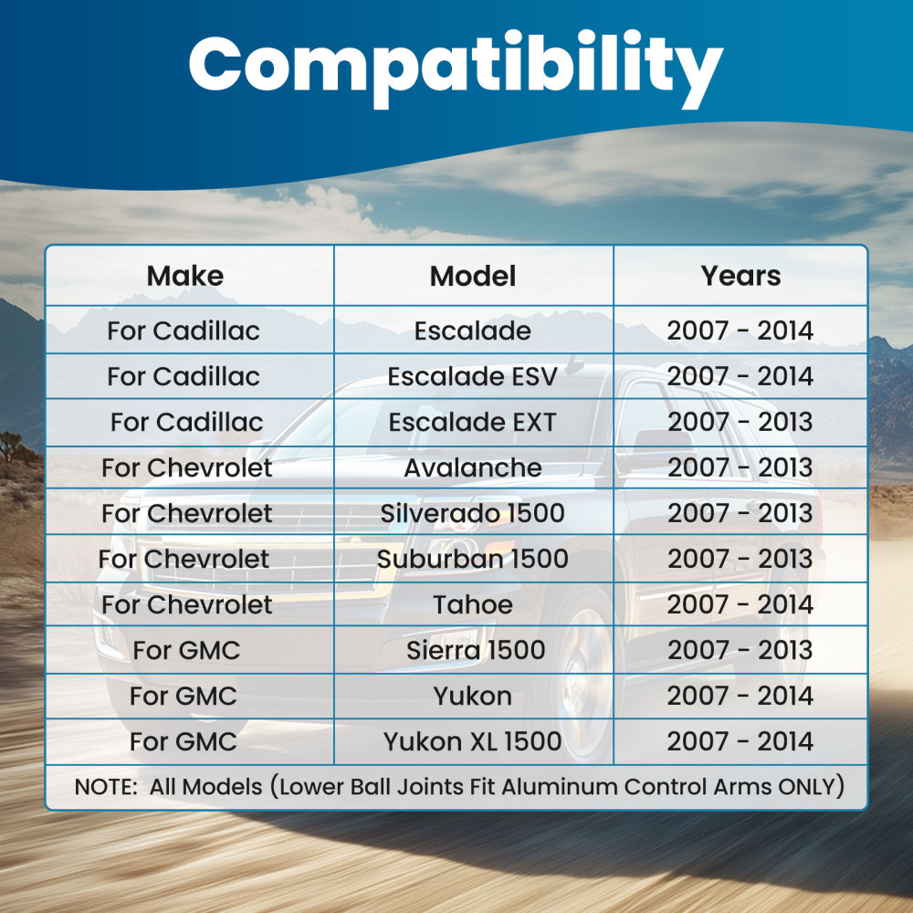 Front Upper Control Arms + Lower Ball Joints for 2007-13 compatible for Silverado Sierra 1500