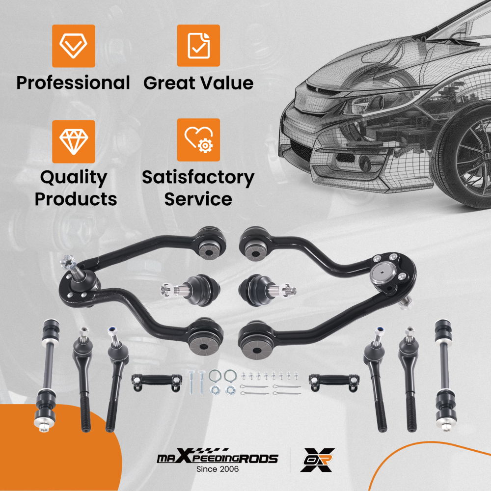 12x Front Upper Control Arms Tie Rods Kit for 1995-1999 compatible for Chevy K1500 K2500