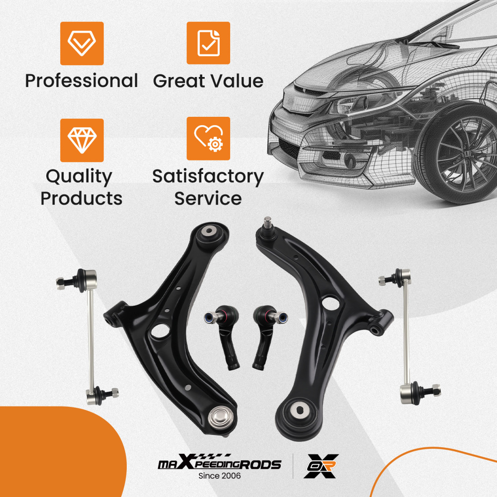 6X FRONT CONTROL ARM WISHBONE LINK BARS TRACK ROD ENDS compatible for FORD FIESTA 2008-2017