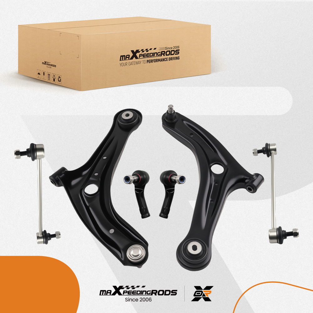 6X FRONT CONTROL ARM WISHBONE LINK BARS TRACK ROD ENDS compatible for FORD FIESTA 2008-2017