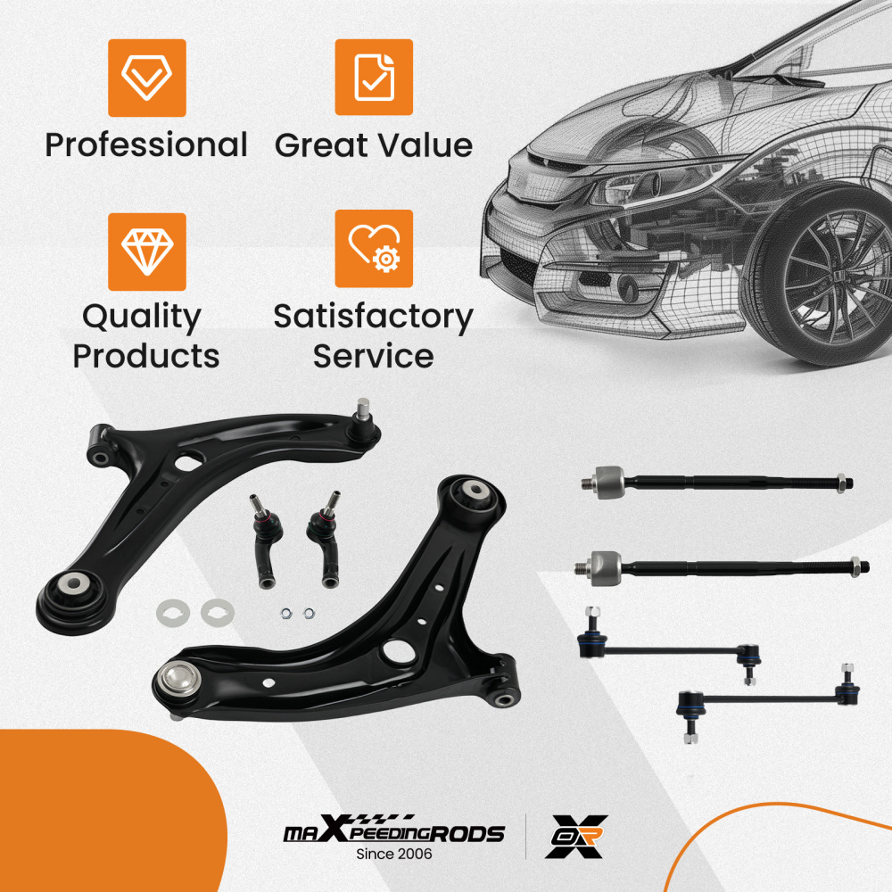 8x Front Lower Control ArmBall Joint +Sway Bar Link compatible for Ford Fiesta 2011-2019