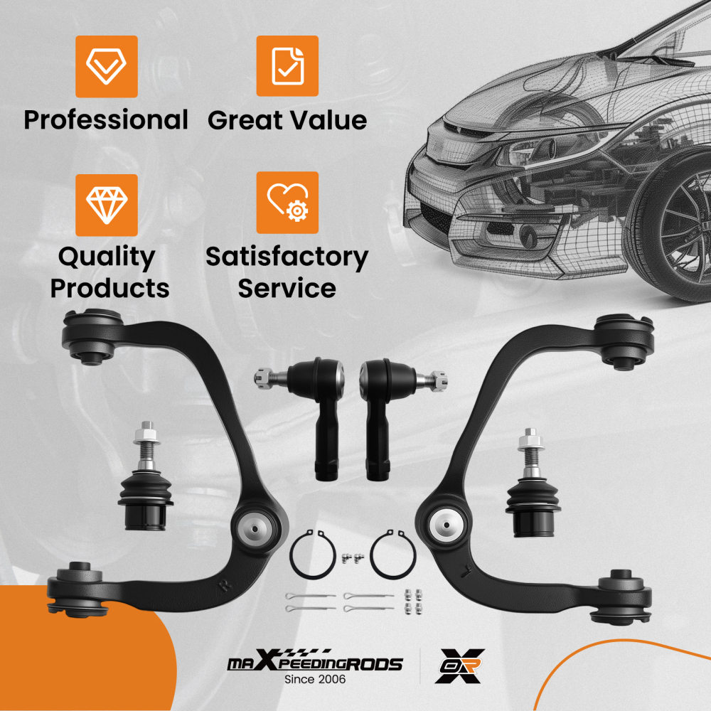 6pc Front Upper Control Arm Lower Ball Joint Tie Rod compatible for Ford F-150 2004-2008