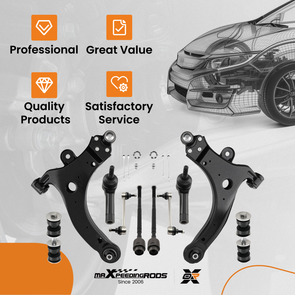 10x Front lower Control Arms Tie Rod compatible for Chevy Impala compatible for Monte Carlo Buick Allure