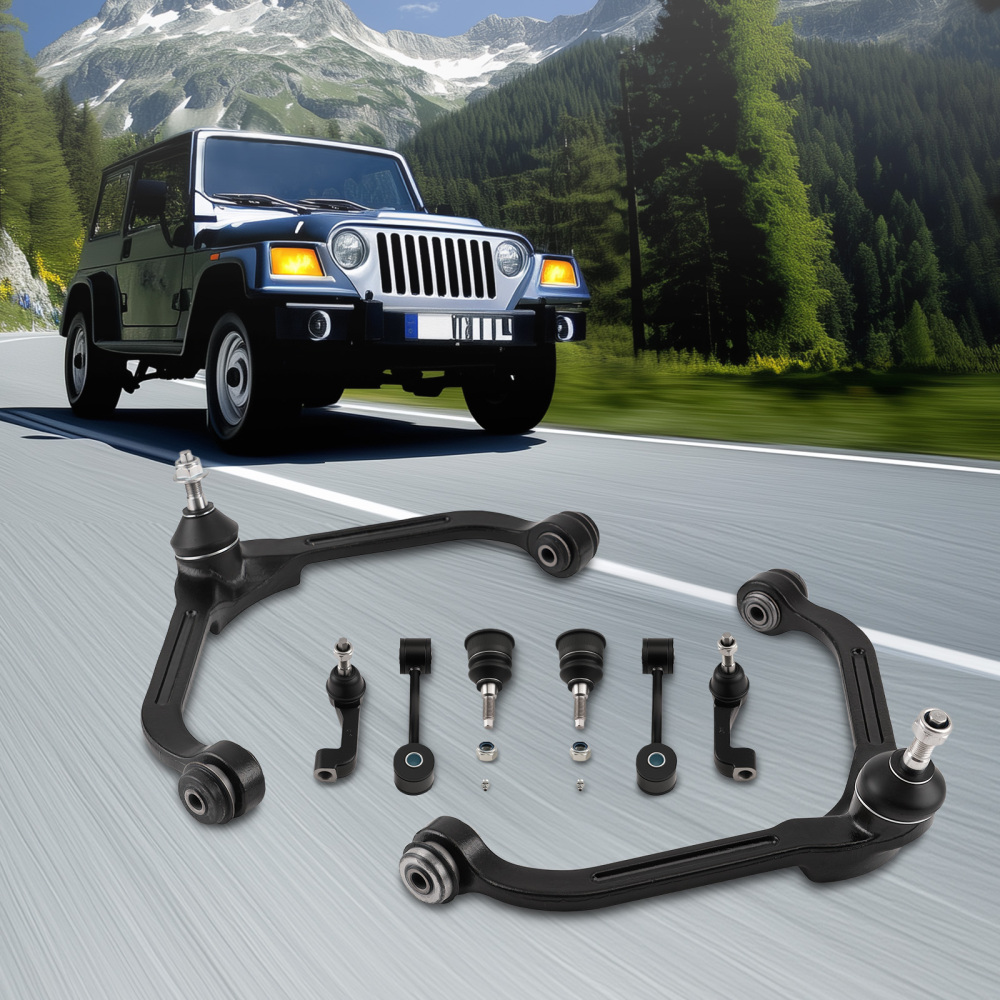 8pc Front Upper Control Arms + Tie Rods + Sway Bars compatible for Jeep Liberty 2005 - 2007