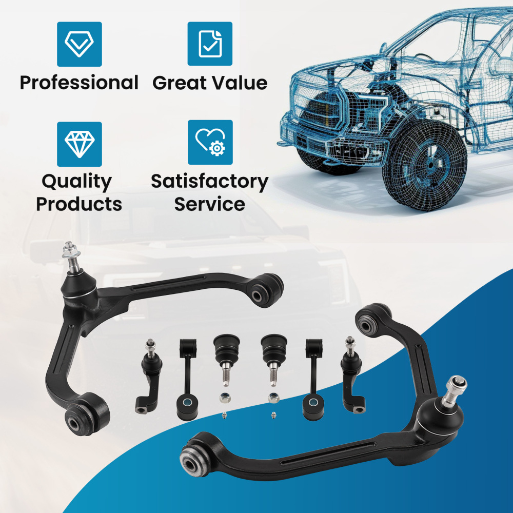 8pc Front Upper Control Arms + Tie Rods + Sway Bars compatible for Jeep Liberty 2005 - 2007