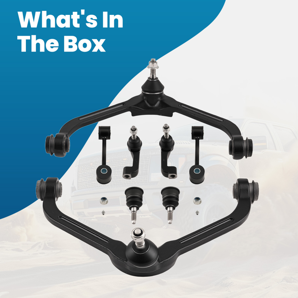 8pc Front Upper Control Arms + Tie Rods + Sway Bars compatible for Jeep Liberty 2005 - 2007