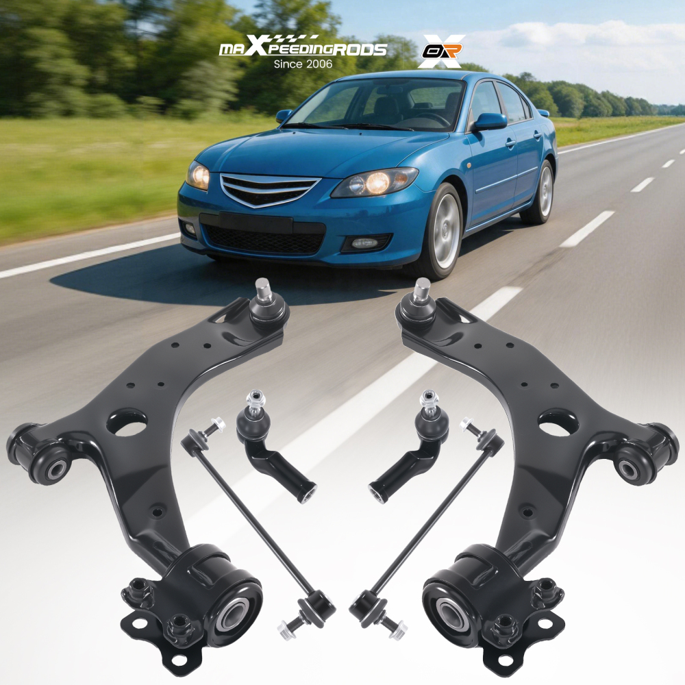 6PCS Front Lower Control Arm Tie rod Sway Bar for 2007-2009 compatible for Mazda 3 Turbocharged