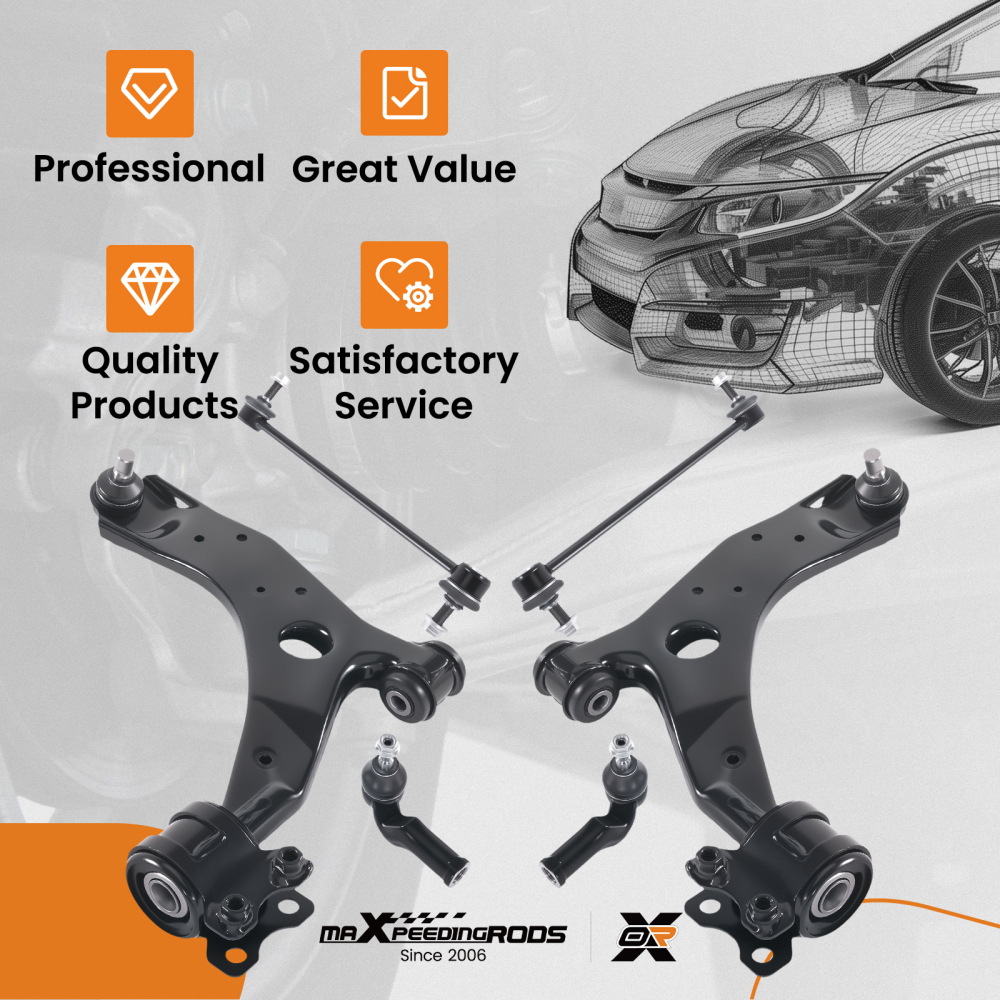6PCS Front Lower Control Arm Tie rod Sway Bar for 2007-2009 compatible for Mazda 3 Turbocharged