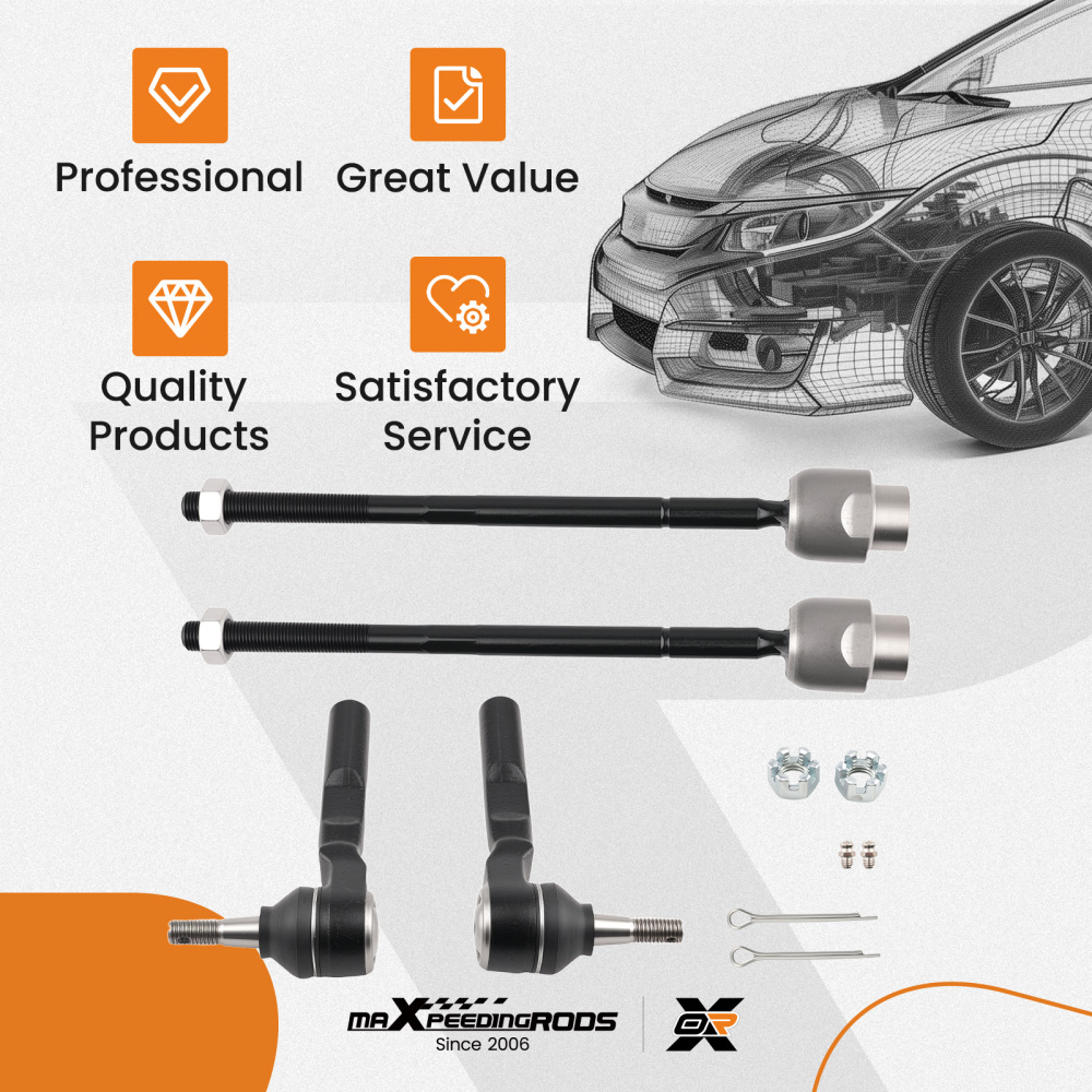 Front Inner Outer Tie Rod Ends compatible for Chevrolet Malibu 2004 2005 2006 2007 - 2012