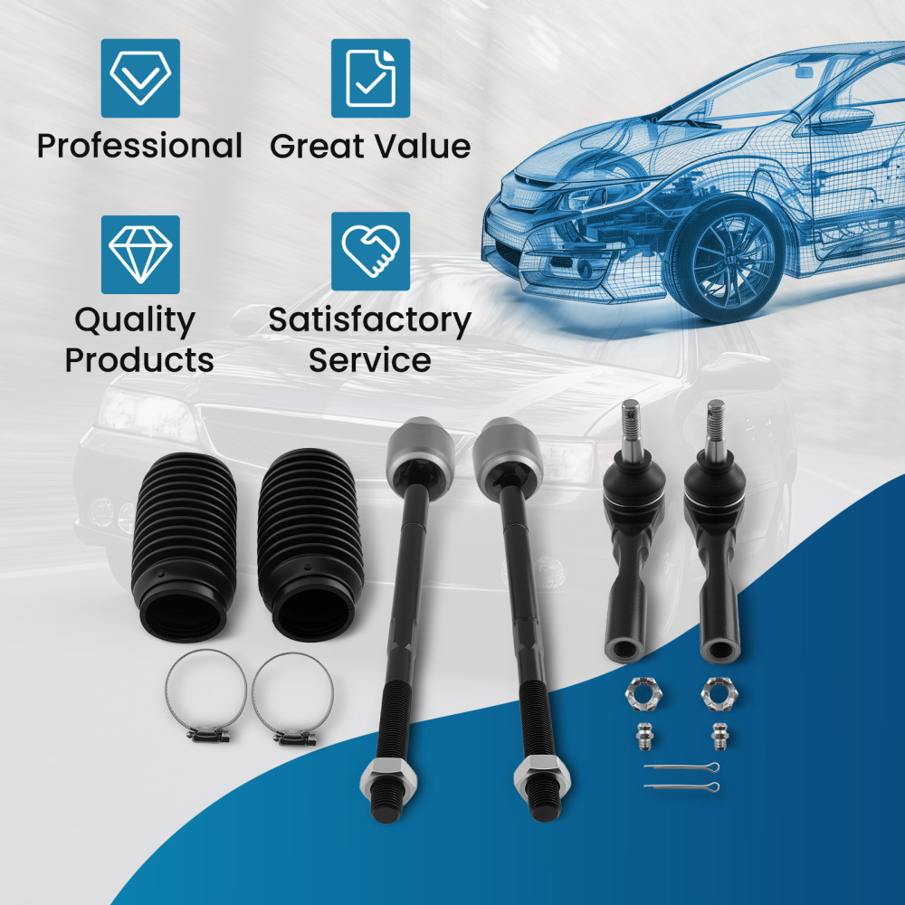 6pcs Front Tie Rod End Links Kit compatible for Pontiac G6 compatible for Chevrolet Malibu Saturn Aura