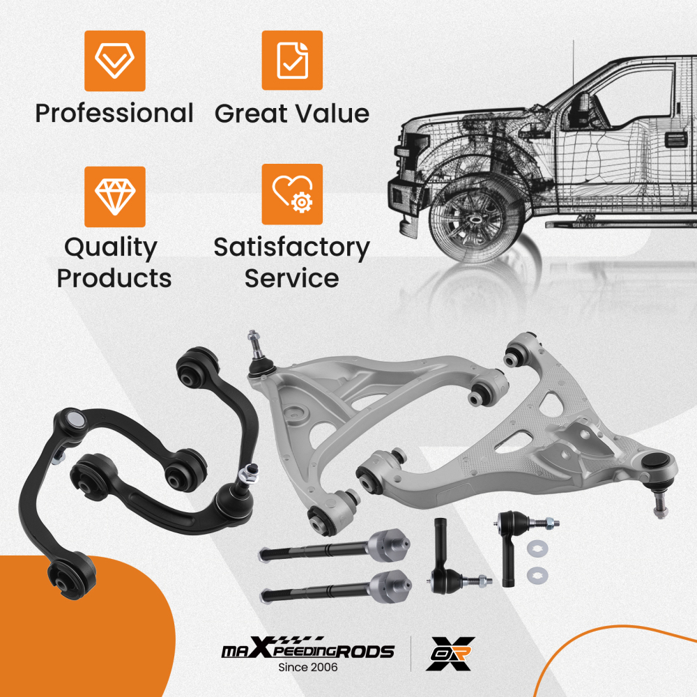 8x Front Upper Lower Control Arms compatible for Ford F-150 Mark LT 2005-2008 4WD K80306