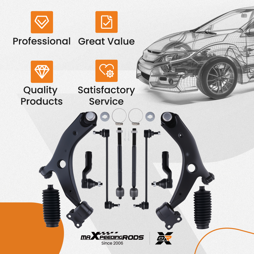 10PC Front Lower Control Arms w/ Ball Joint compatible for Mazda 3 2007-2009 Turbocharged