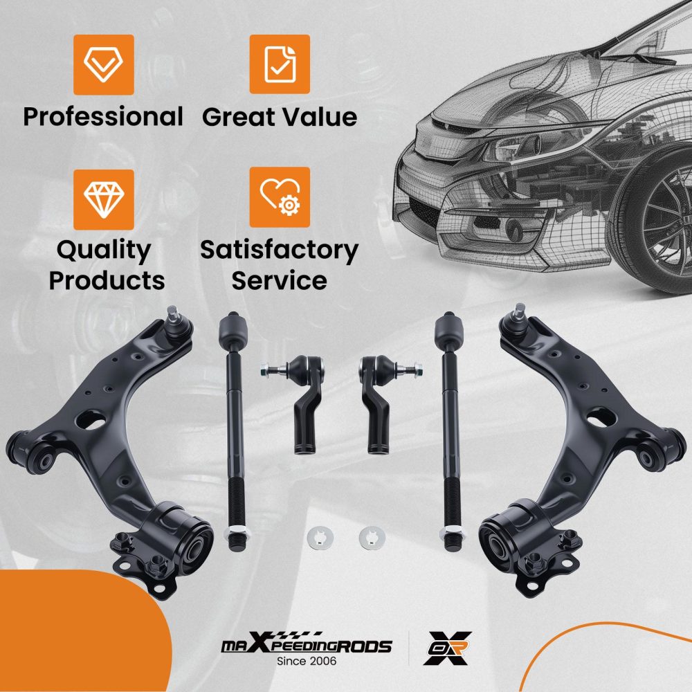 6x Front Lower Control Arm Tie Rod End compatible for Mazda 3 2007-2009 K620068 K620067