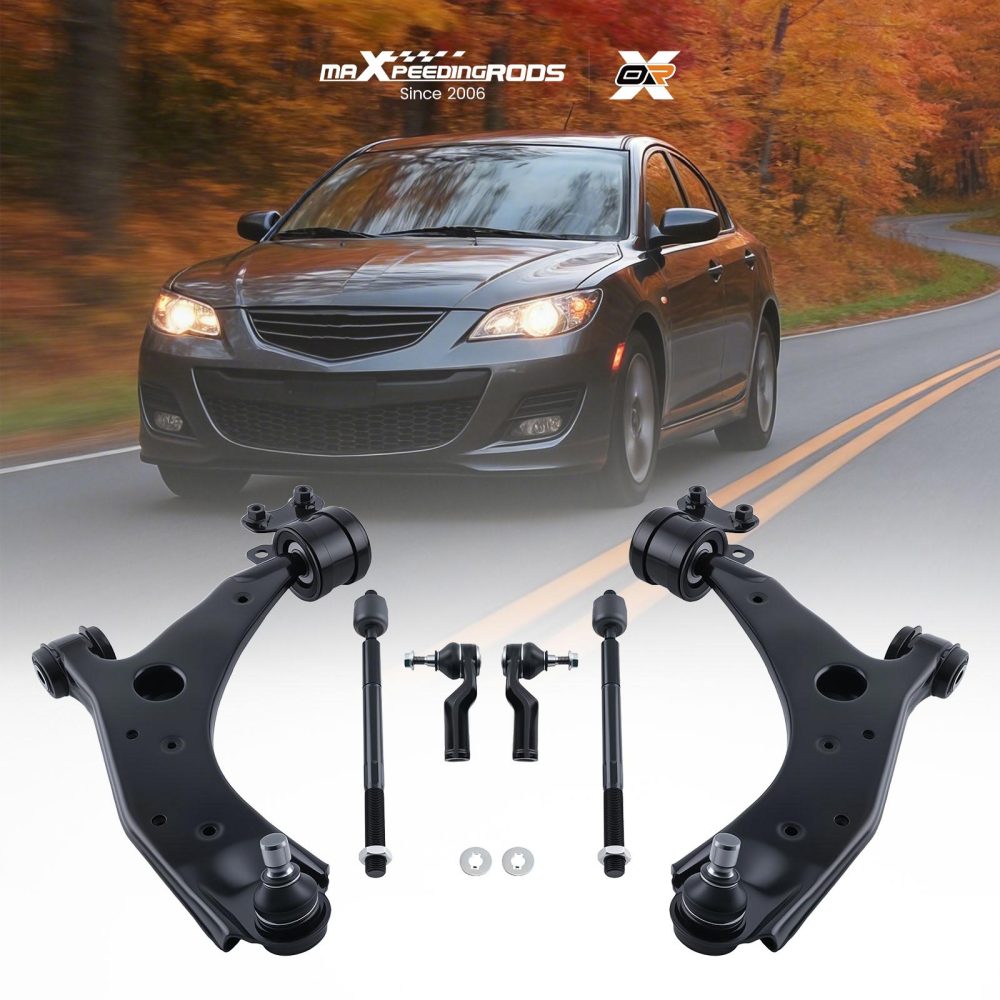 6x Front Lower Control Arm Tie Rod End compatible for Mazda 3 2007-2009 K620068 K620067