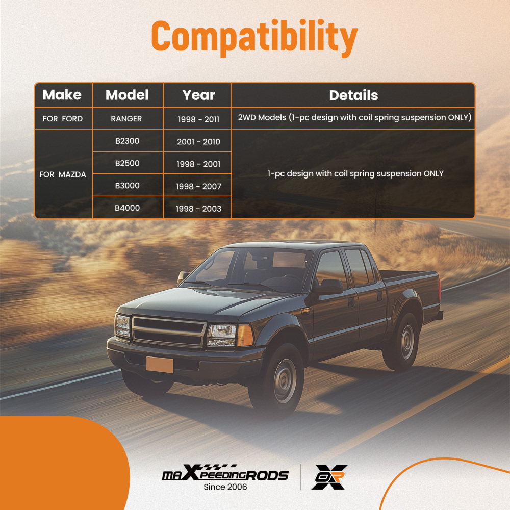 1x Front Upper Right Control Arm compatible for FORD RANGER 2WD 1998-2011 compatible for MAZDA B2300/B2500