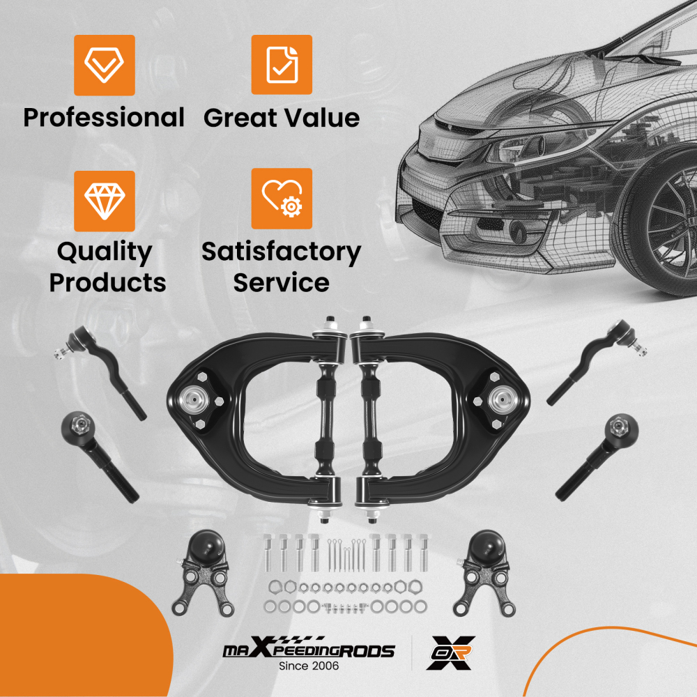 8PCS Front Upper Control Arms Tie Rods Kits compatible for Mitsubishi Montero 1994-2000
