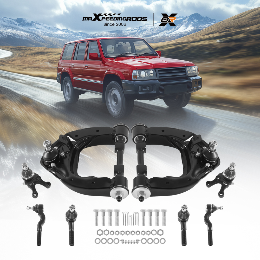8PCS Front Upper Control Arms Tie Rods Kits compatible for Mitsubishi Montero 1994-2000