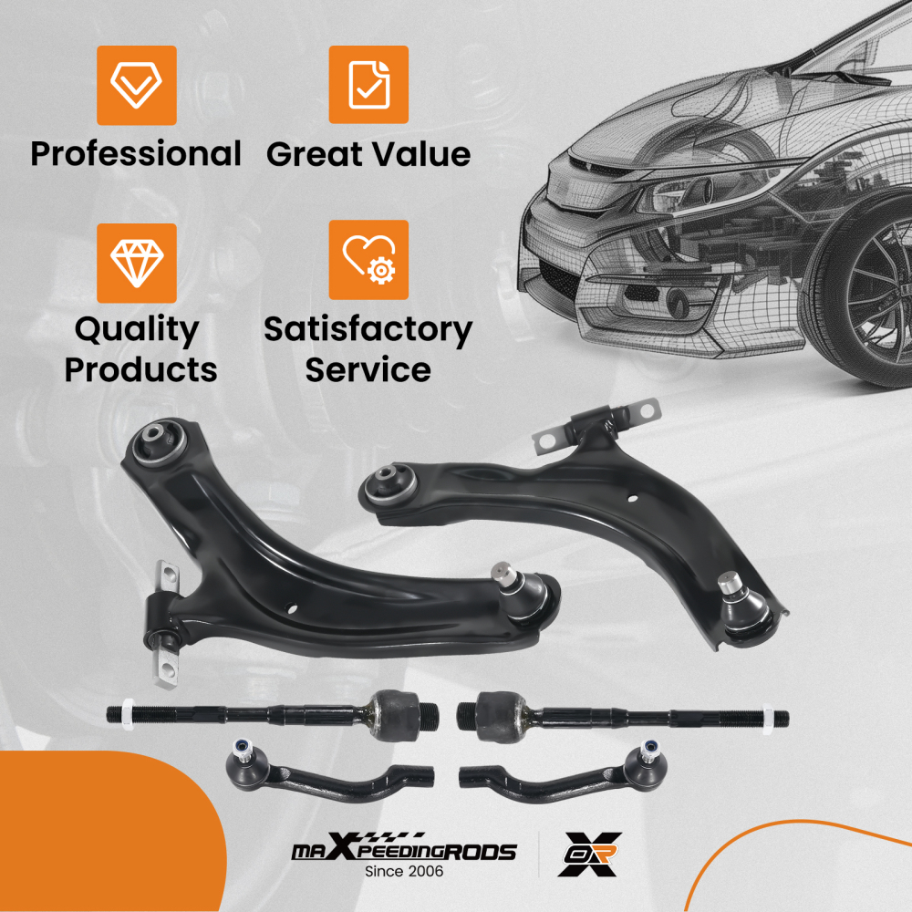 Lower Control Arms Inner Outer Tierods for 2008 2009 2010 - 2015 compatible for Nissan Rogue