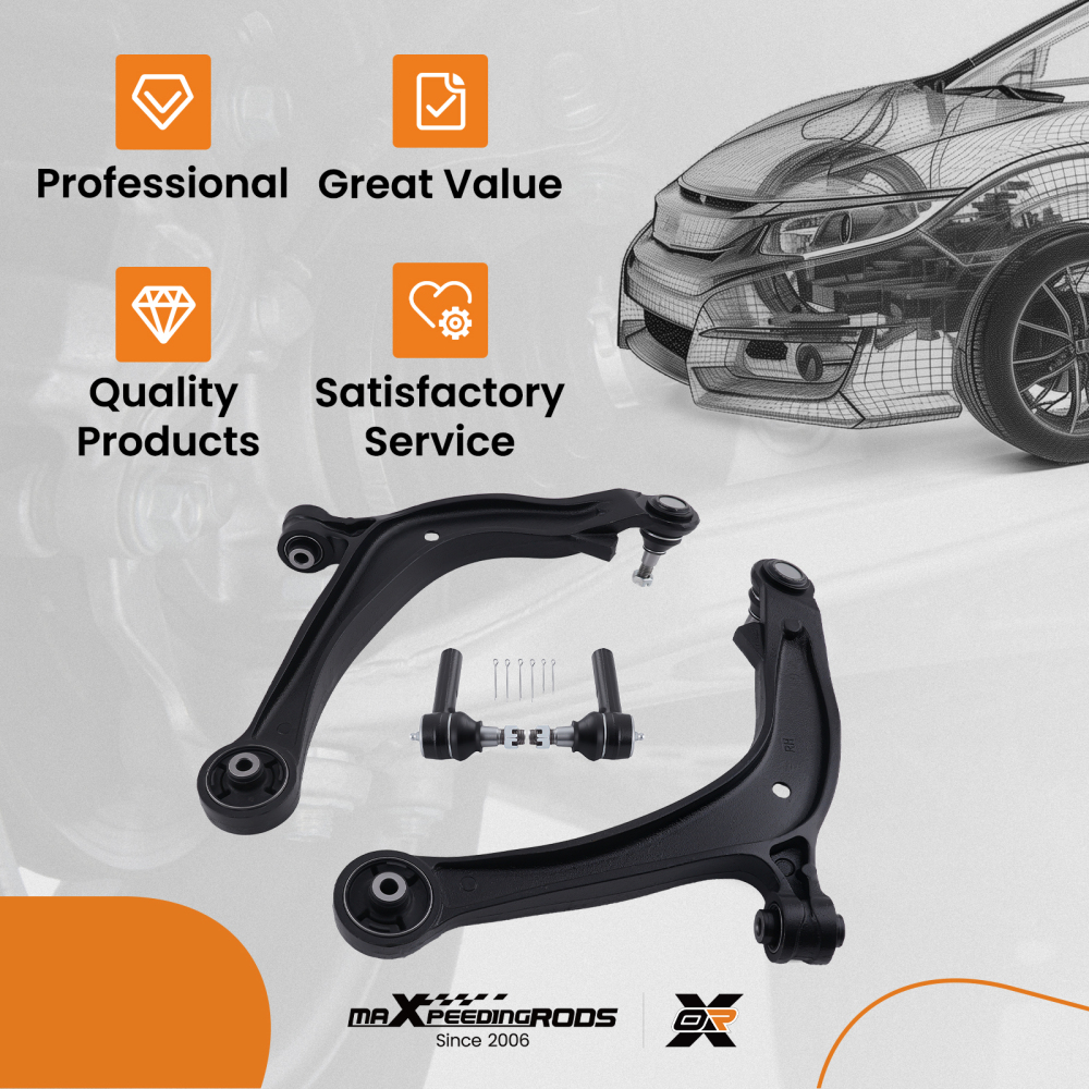 4x Front Lower Control Arms Tie Rods Kit for 2011 2012-2017 compatible for Honda Odyssey