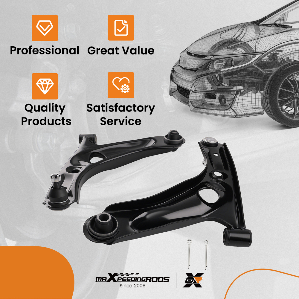 PAIR LOWER FRONT SUSPENSION CONTROL ARMS compatible for PEUGEOT 107 compatible for TOYOTA AYGO compatible for CITROEN C1