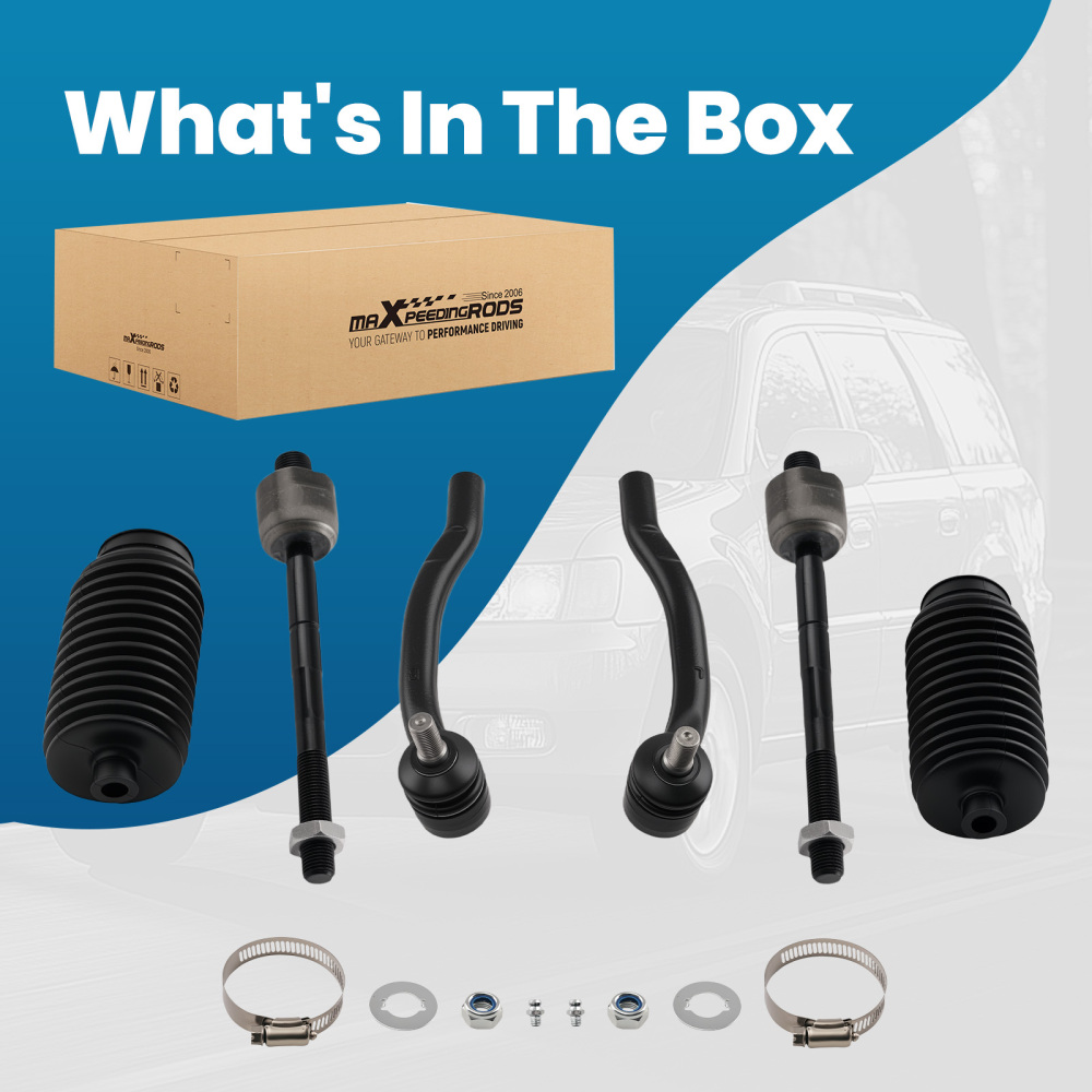 6pcs Front Inner Outer Tie Rods w/ Boots for 2001-2006 compatible for Acura MDX compatible for Honda Pilot