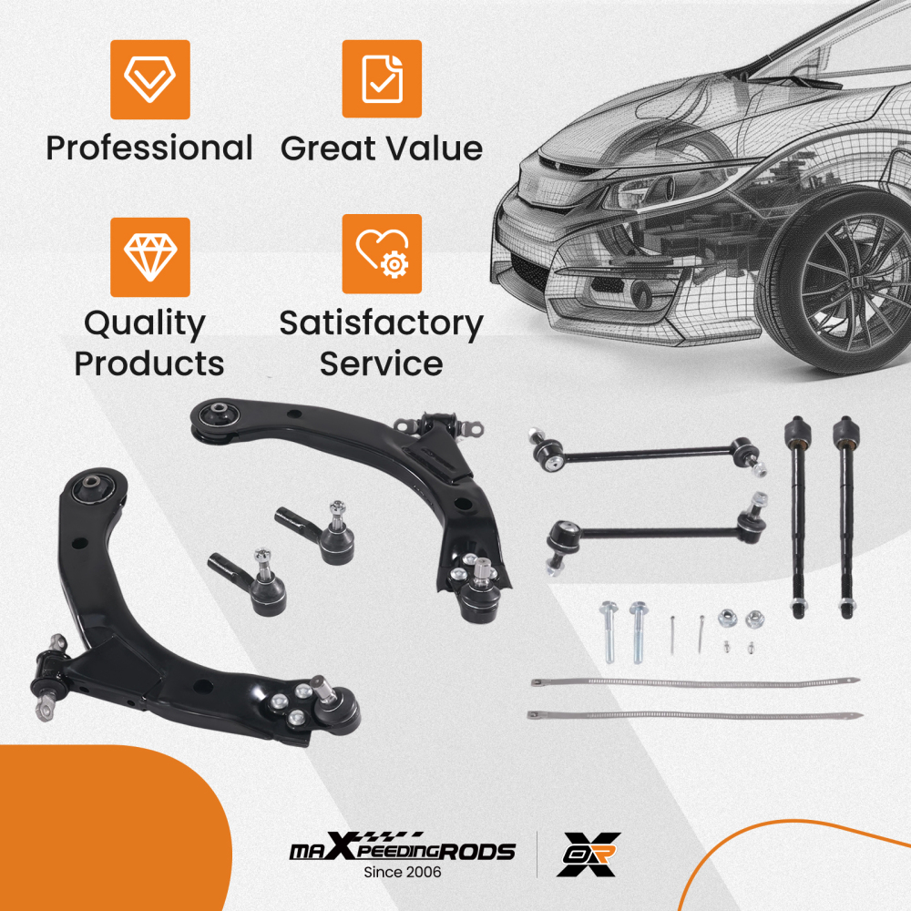8x Front Lower Control Arms Tie Rods for 2005-2010 compatible for Chevy Cobalt 2008-2009 HHR