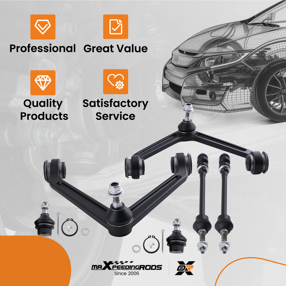 6x 4WD Front Upper Control Arm Ball Joint Sway Bar for 2002-2005 compatible for Dodge Ram 1500