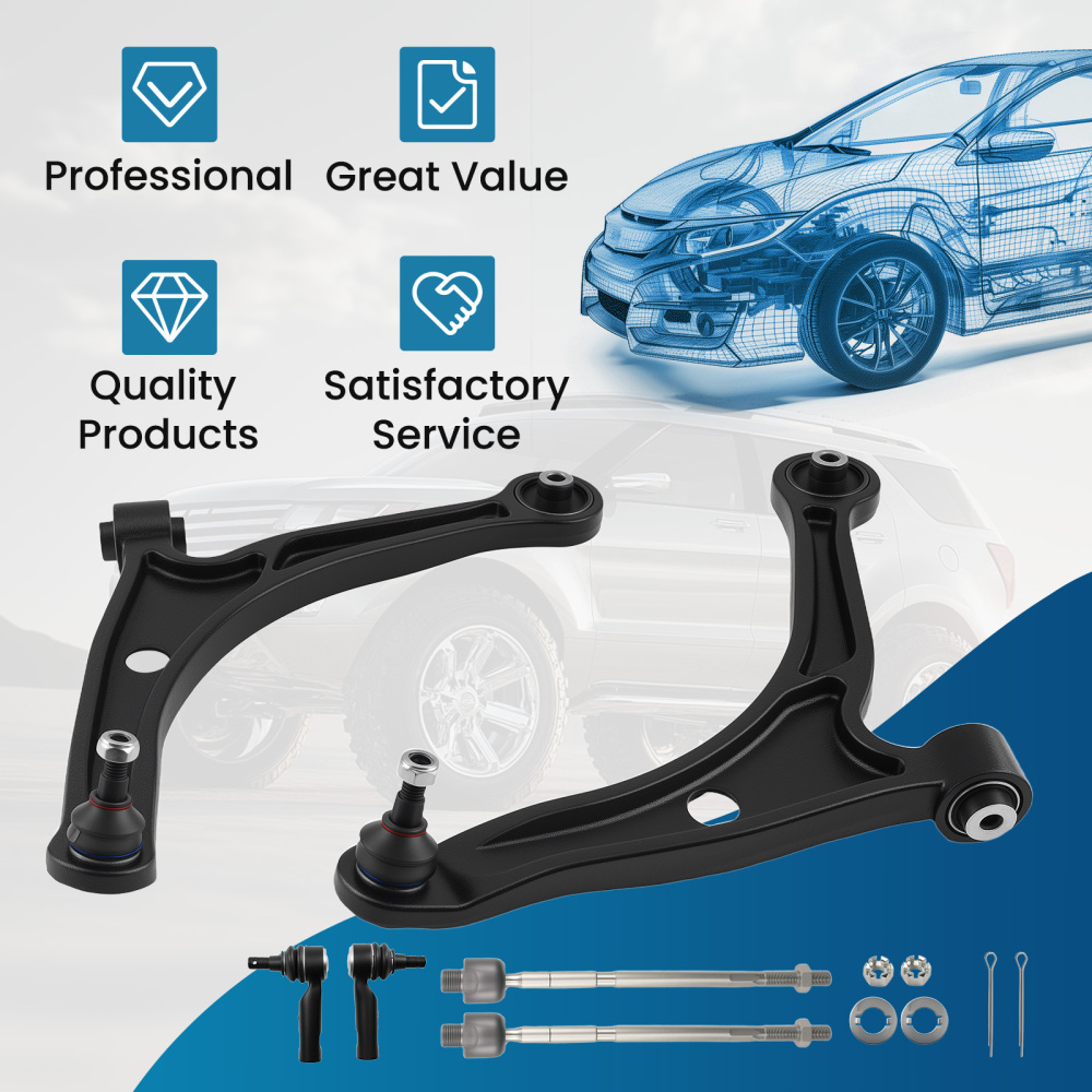 6x Front Lower Control Arms Tie Rods Kit compatible for Honda Ridgeline 2006 2007-2014 3.5L