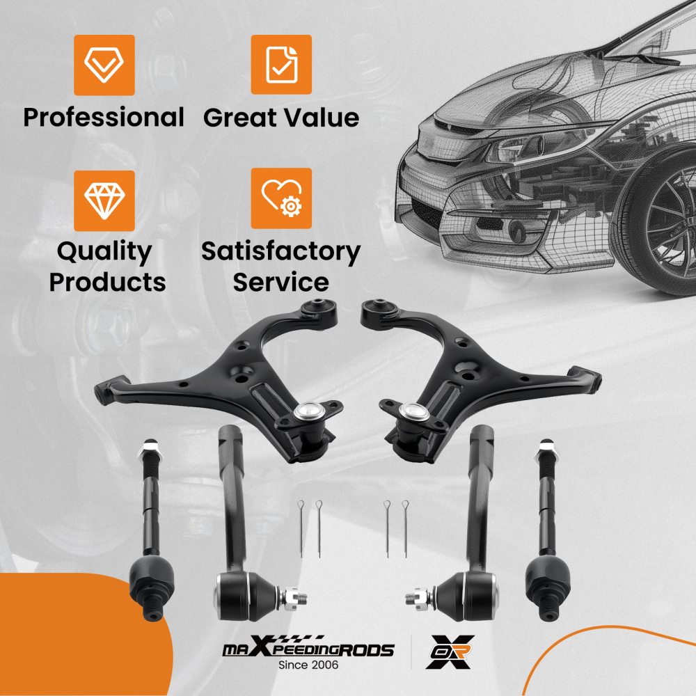 8pc Front Lower Control Arm Ball Joint Tie Rod compatible for Kia Rio Rio5 2006-2010 2011