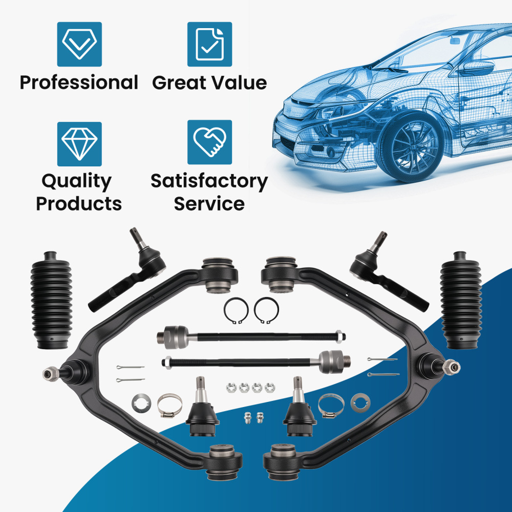 Front Upper Control Arm w/Ball Joint Tie Rod Kit compatible for Chevy Express 1500 2003 -14