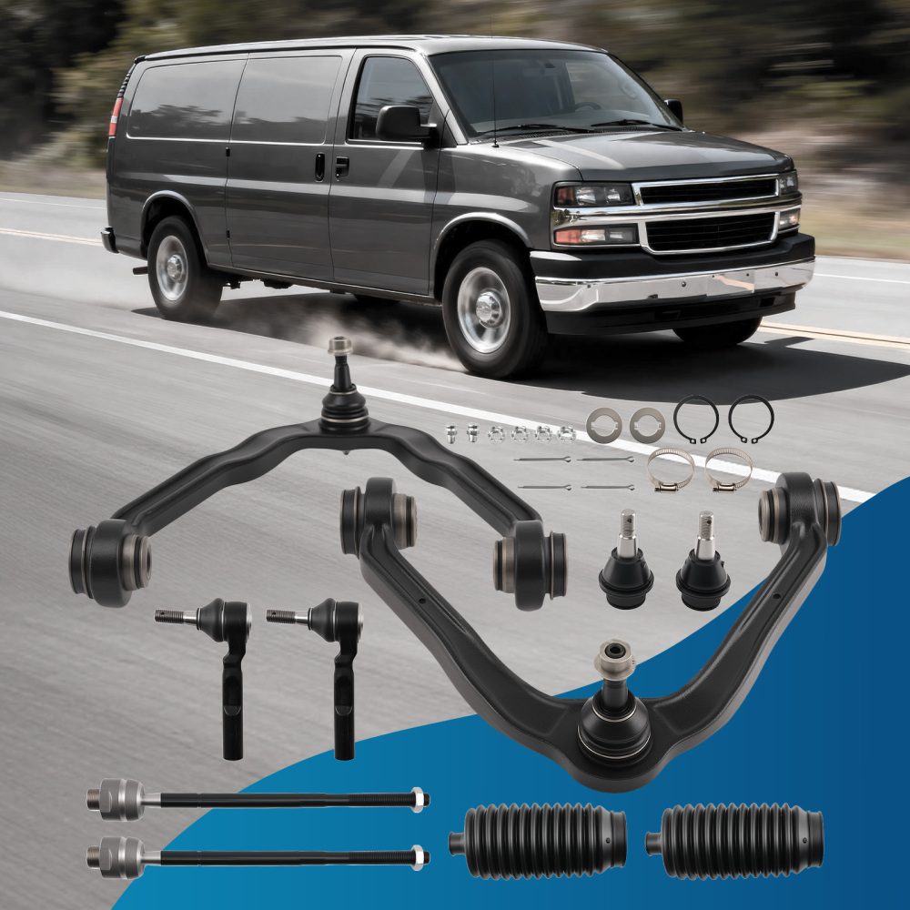 Front Upper Control Arm w/Ball Joint Tie Rod Kit compatible for Chevy Express 1500 2003 -14