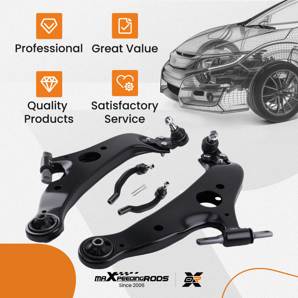 4x Front Lower Control Arm Ball Joint Tie Rod End compatible for Toyota Sienna 2004-2010