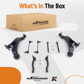 Front Suspension Kit w/ Control Arm, Sway Bar LinkTie Rod Compatible for 2004–2009 Toyota Sienna